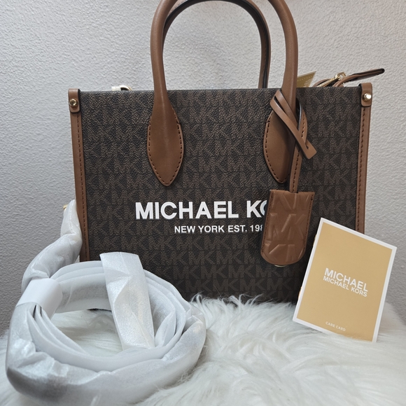 Michael Kors Handbags - Michael Kors Mirella Sm Logo Brown Crossbody Bag New Ret $448